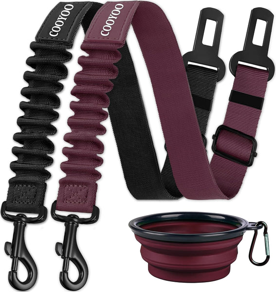 COOYOO Dog Seat Belt,Retractable Dog Car Harness Seat Belt for Car Adjustable Nylon Pet Safety Seat Belts Heavy Duty & Elastic Bungee Buffer
