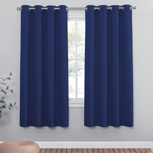 PONY DANCE Grey Blackout Thermal Insulated Curtains for Bedroom, 46 X 54 Inch Short Eyelet Curtains & Drapes, Soft Black Out 2 Panels for Window Living Room/Kitchen