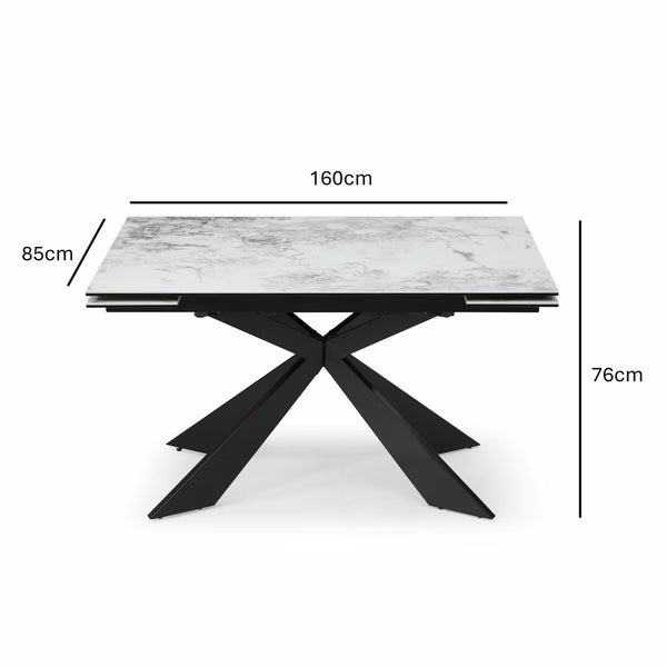 Indus Valley Kia Ceramic Extending Dining Table + 6 Black Chairs, Seats 6-8