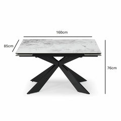 Indus Valley Kia Ceramic Extending Dining Table + 6 Black Chairs, Seats 6-8