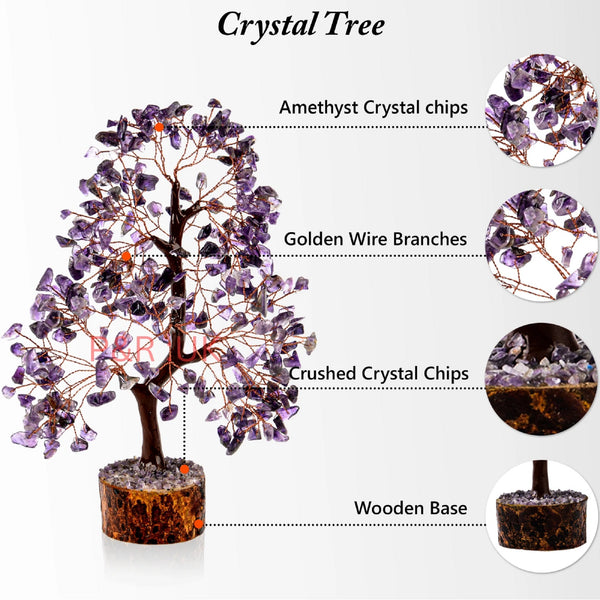 Amethyst Crystal Tree of Life – Natural Crystal Figurines, Crystals and Gemstones Trees Decor for Home Office Desk, Spiritual Feng Shui Ornament, Meditation Reiki Crystal Gift for Women and Men, Living Room Ornament, Gift Box Included with Mini Crystal Gu