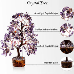 Amethyst Crystal Tree of Life – Natural Crystal Figurines, Crystals and Gemstones Trees Decor for Home Office Desk, Spiritual Feng Shui Ornament, Meditation Reiki Crystal Gift for Women and Men, Living Room Ornament, Gift Box Included with Mini Crystal Gu