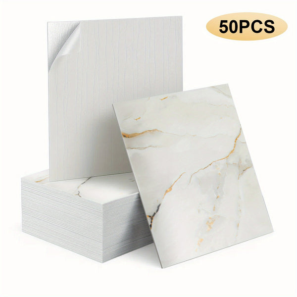 50pcs of 3D Marble Wall Tile Wallpaper, Self-Adhesive Foam Wall Panels, Perfect for Home Decor Wall Stickers. They Are Easy to Peel, Stick, Clean, And Cut, Making Them Ideal for Renovating Bathrooms