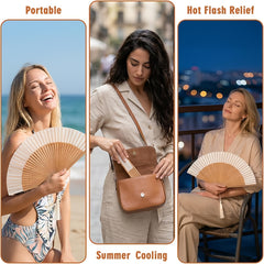 Portable Bamboo Handheld Folding Fan Suitable for Women - Elegant Chinese Decorative Cooling Fan with Bamboo for Weddings, Dance Performances, Church Events, Summer & Hot, Foldable