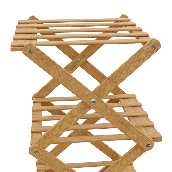 4/5/6/7 Tiers Bamboo Wooden Shoe Rack, Vertical Shoe Racks Storage Shelves Tall Shoe Tower, Collapsible Narrow Shoe Stand, Installation Free Folding X-Shape Shoe Racks Sneakers Slippers Holder Organizer, Multi Functional Shoe Rack Durable Footwear Cabinet