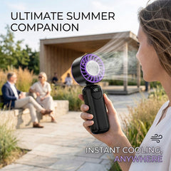 3-in-1 Rechargeable Handheld Fan with 120-Speed Control and LED Battery Indicator, Turbo-Powered Foldable Neck and Desk Fan for Instant Cooling, Portable USB Fan for Summer Camping Hiking Office and Daily Use