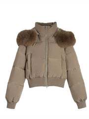 Winter Women's Short Cropped Puffer Jacket with Thickened Winter Coat - Elegant Long-Sleeve Zippered Outerwear, Lined Collar & Waist Pockets, Machine Washable for Casual Winter Wear, Everyday Outfits & Light Outdoor