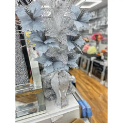 Decorative Artificial Lily Flowers, Silver and White Glitter, Premium Quality Material Silk Blooms, Home Décor 30X15X15CM