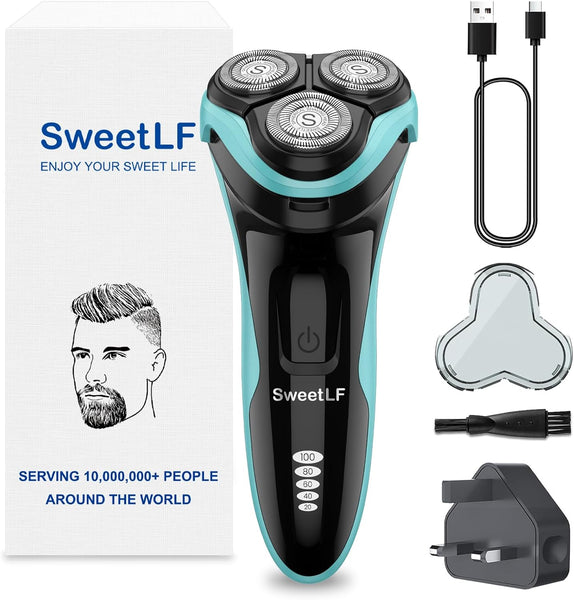 Sweetlf Electric Razor for Men, 120 Min Shaving, Fast UK Adapter (1H Charging),100% Waterproof, Wet & Dry Rotary Shavers for Men with Pop-Up Trimmer, LED Display, Dark Blue