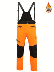 2025 New Men's Winter Thickened Ski Pants, Patchwork Design, Detachable Suspenders, Extra Thick and Warm, Suitable for Outdoor Skiing, Hiking, and Mountaineering