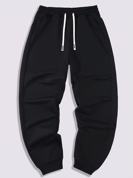 Three-pc Men's Solid Color Plain Elastic Waistband Drawstring Ribbed Cuffed Casual Jogger Pants, Men's Dress Administrative Trousers