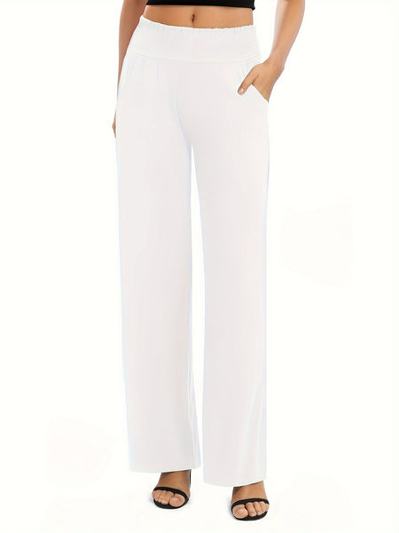 Tooluck Ladies' casual elastic waist straight trousers