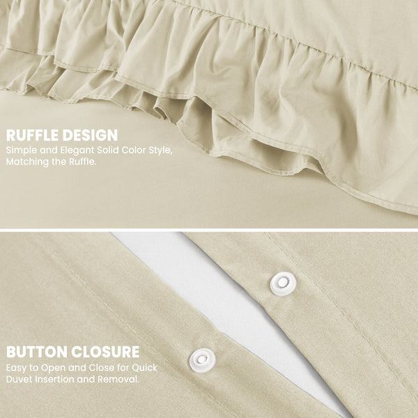 3-Piece Ruffle Frilled Duvet Cover Set – Soft, Comfortable Bedding with Pillowcases, Button Closure, Elegant Layered Design