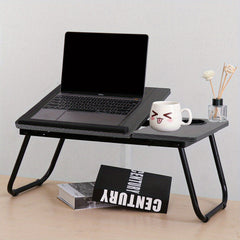 [Cozy Comfort] Versatile Folding Laptop Desk with Cup Holder - 5-Level Adjustable Tilt, Portable & Sturdy Wooden Frame, Ideal for Reading, Studying & Serving Breakfast in Bed - Available in Black, Walnut, Natural, Pink