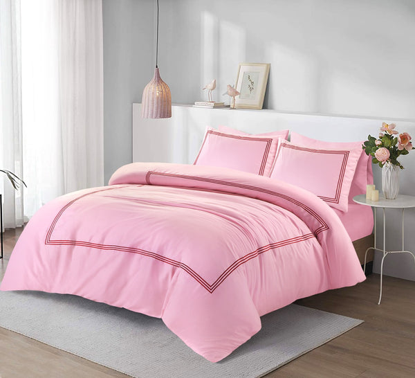 Embroided Baratta Stitch Duvet Cover Set with Matching Pillowcases - Ultra-soft Brushed Microfibre – Chic & Modern Design – Easy Care & Machine Washable