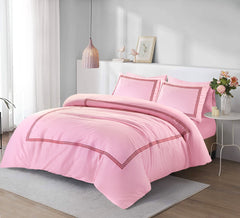 Embroided Baratta Stitch Duvet Cover Set with Matching Pillowcases - Ultra-soft Brushed Microfibre – Chic & Modern Design – Easy Care & Machine Washable