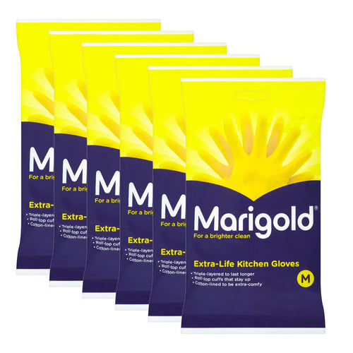 Marigold Extra Life Kitchen Gloves, 6 Pack in Medium