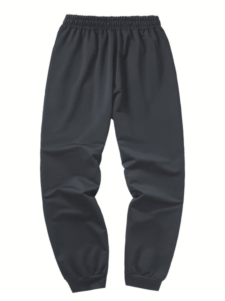Three-pc Men's Solid Color Plain Elastic Waistband Drawstring Ribbed Cuffed Casual Jogger Pants, Men's Dress Administrative Trousers
