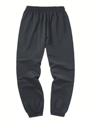 Three-pc Men's Solid Color Plain Elastic Waistband Drawstring Ribbed Cuffed Casual Jogger Pants, Men's Dress Administrative Trousers