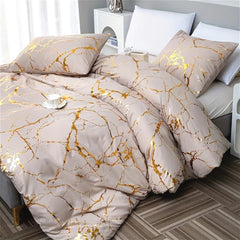 Solid Color Bronzing Stone Pattern Creative Fashion Design Bed Three-piece Set with 2 Pillowcases and 1 Duvet Cover, Soft and Comfortable, Suitable for Bedding in All Seasons, Camel, 135*200cm / 200*200cm / 220*230cm / 230*260cm