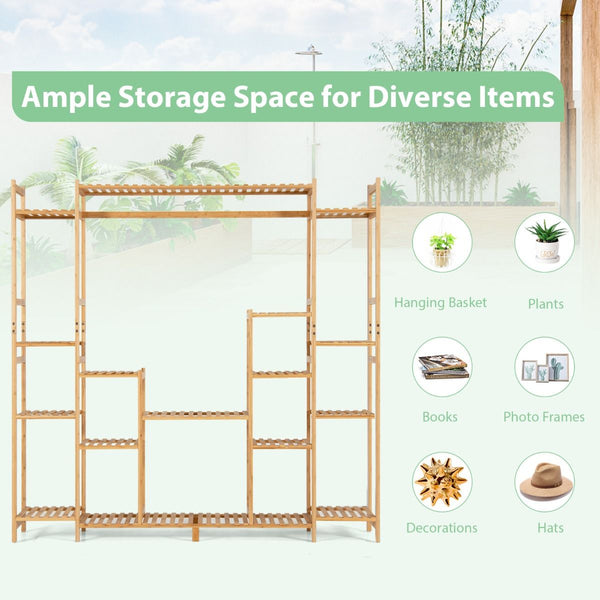 9-Tier Large Plant Shelf Bamboo Crisscross Plant Holder