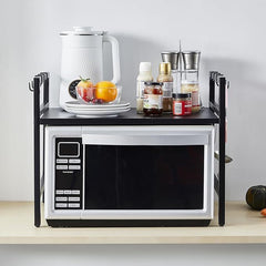QuickTurn Expandable Microwave Oven Rack Kitchen Countertop Over Microwave Stand Shelf Unit White 2 Tier Space Saving Standing Baker'S Racks for Air Fryer