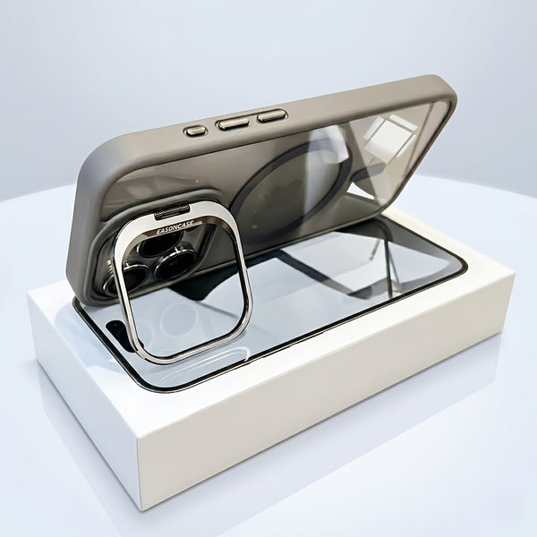 Phone Case: Luxury Magnetic Phone Case with Metal Camera Stand, Clear Transparent Shockproof Cover with Detachable Lens Film, Compatible for iPhone 17 Pro Max/16/15/14/13 Series