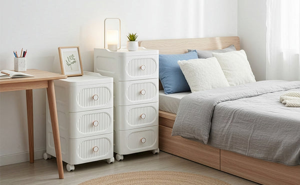 Mobile Storage Cabinet with Drawers, Slim Rolling Storage Unit for Bathroom, Bedroom, Living Room, Freestanding Organiser for Toiletries, Cosmetics & Household Items, 3/4 Layers Storage Cabinet