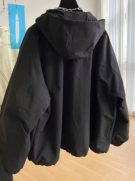 Black Casual Outdoor Hoodie with a Retro Slant Zipper for Women - Lightweight And Loose Fit, Perfect for Spring And Autumn, Machine Washable, Versatile Casual Jacket And Sweatshirt