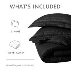 Premium Hotel Quality Satin Stripe Duvet Cover Set Double with Pillowcases | Reversible Soft Quilt Bedding | Easy Care Breathable Luxury Quilt Cover