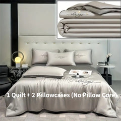 3pcs Ice Sliky Fiber Fabric Bedding Set- 1 Summer Quilt + 2 Pillowcases, Soft and Smooth to the Touch, Refreshing Breathable Moisture-Wicking Fine Weave, Machine Washable, Colorfast, All-Season Use
