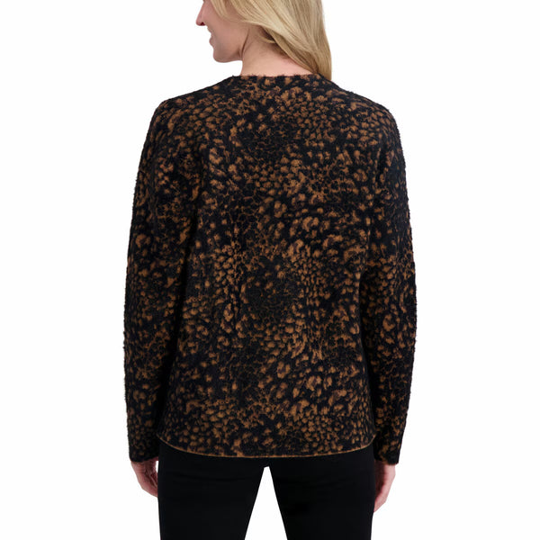 DKNY Ladies Leopard Print Cardigan in Black