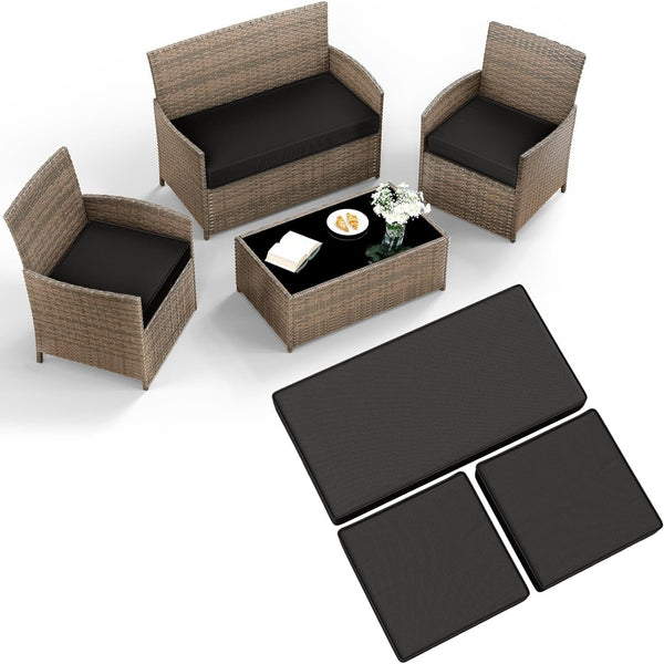 3pcs Rattan Outdoor Furniture Seat Cushion Pads, Outdoor Replacement Cushions for Rattan Set, Water-Resistant Outdoor Chair Cushions Garden Seat Cushion Pads