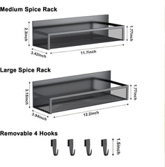 Aufworld Magnetic Spice Rack for Refrigerator, 2 Pack Magnetic Shelf, Fridge Magnet Organizer with Moveable 4 Hooks, Magnet Fridge Shelf for Kitchen Organization and Storage (2 Pack)