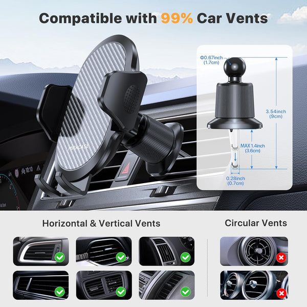 Miracase Car Phone Holder, Stable Double Steel-Hook Air Vent Car Phone Mount Cradle 360°Rotation, One Button Release Mobile Phone Holder for Iphone, Galaxy, All 4.0''-7'' Smartphones