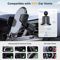 Miracase Car Phone Holder, Stable Double Steel-Hook Air Vent Car Phone Mount Cradle 360°Rotation, One Button Release Mobile Phone Holder for Iphone, Galaxy, All 4.0''-7'' Smartphones