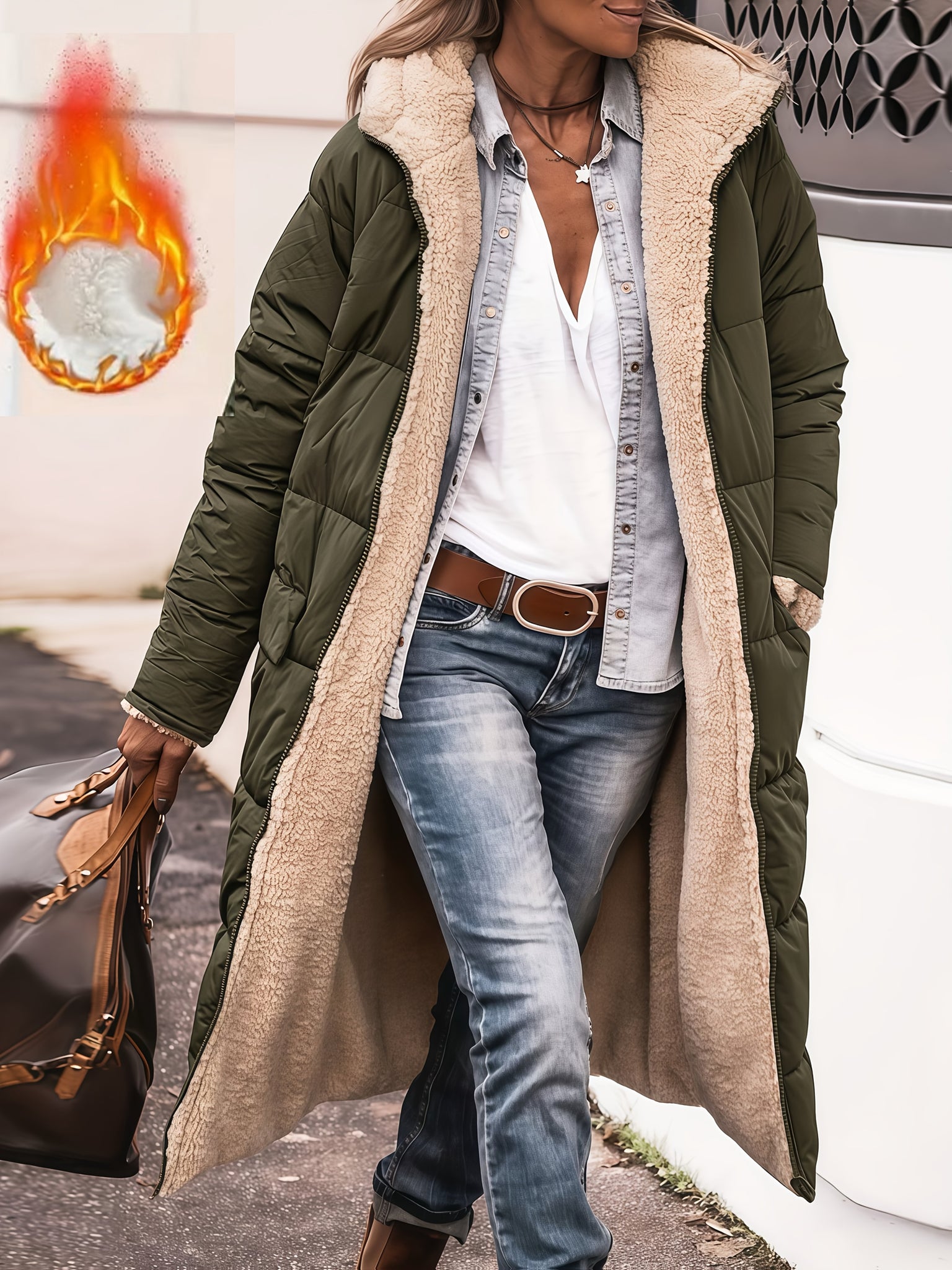 Winter New Women's Double-Sided Raglan Sleeve Hooded Jacket, Outdoor Street Style Casual Autumn Winter Long Warm Windproof Fashion Solid Color Slim Long Sleeve Padded Coat