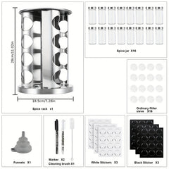 Miorkly Round Kitchen Spice Rack With 16 Spice Bottles, Spice Bottle Rack, Spice Bottle Rack, Spice Rack With Stainless Steel Lid)