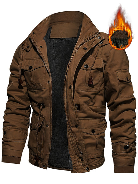 Men'S Thick Mid-Length Jacket with a Hood, Winter Parka for Warmth, Suitable for Outdoor Casual Wear, Featuring a Zip And Multiple Pockets, with a Removable Hat