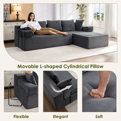 ROXGOX L-Shaped Sectional Sofa with Reversible Chaise, Left or Right Facing Modular Couch, No Assembly Required, Perfect for Small Apartment, Black Borwn Grey