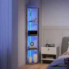 LED Floor Lamp with Shelves, 5-Tier Dimmable Standing Lamp with Adjustable Brightness and Foot Switch, Modern Corner Display Shelf Unit for Living Room Bedroom Office