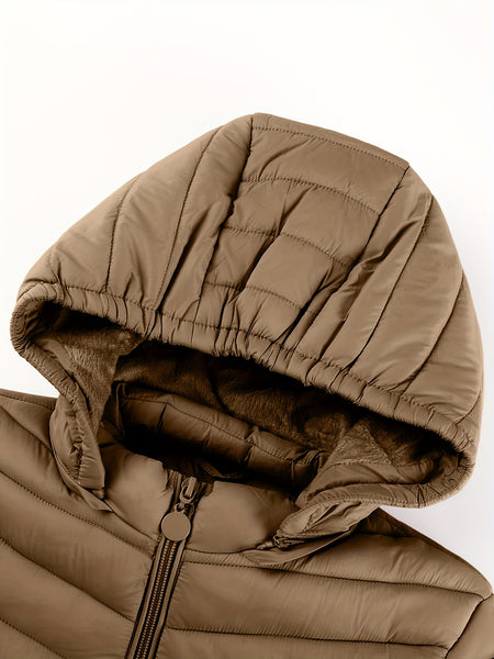 Women's Autumn/Winter Fashion Simple Versatile Lightweight Commuter Hooded Padded Coat with Pockets