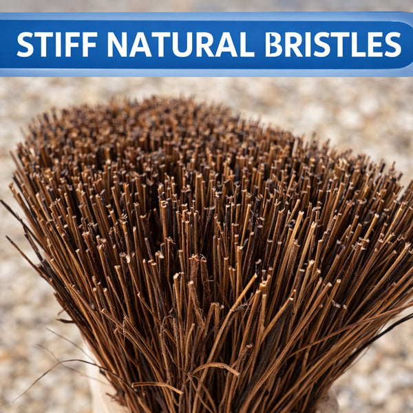 10' Outdoor Yard Broom Stiff Bristle Sweeping Brush with Strong Wooden Handle and Support Bracket for Cleaning Patio Driveway Garden and Yard Areas