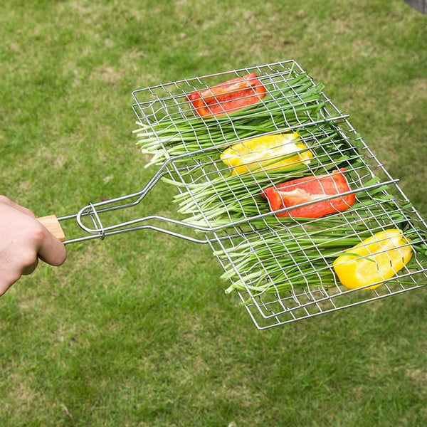 1pc Heavy-Duty Metal Barbecue Mesh Clip | Commercial Barbecue Grill, Square Burger Clip, 32cm Handle, Suitable for Courtyard Gatherings and Barbecues, 33.5 X 20cm