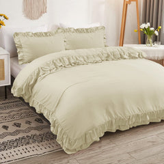 3-Piece Ruffle Frilled Duvet Cover Set – Soft, Comfortable Bedding with Pillowcases, Button Closure, Elegant Layered Design