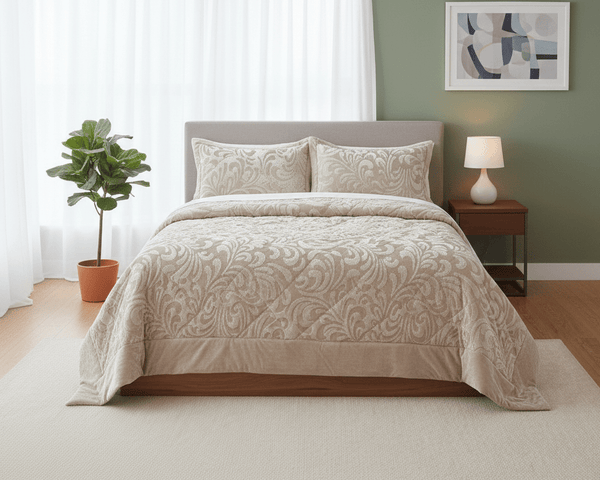 3pcs Embossed Bedspread Set - Coverless Comforter with 2 Pillow Shams, Lightweight All-Season Bedding - Soft Teddy Fleece Bedspread