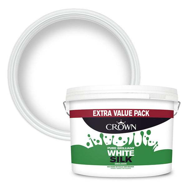 Crown Walls & Ceilings Emulsion Silk Pure Brilliant White 7.5L | Wall'S and ceilings | Value Tub 7.5 Litre