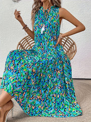 Spring/Summer Vacation Women'S Sleeveless Bohemian Style Fringed Tie-Up Printed Dress