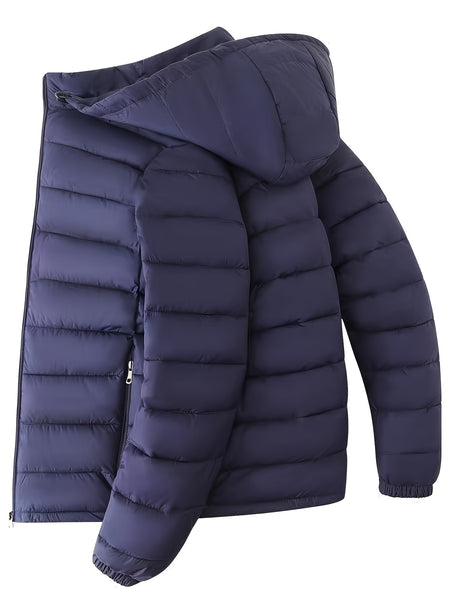 Men's Solid Hooded Jacket for Fall Winter, Men's Casual Zip Up Warm Quilted Jacket Warm And Comfortable Stylish Leisure Clothing for Outdoors.