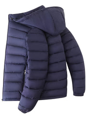 Men's Solid Hooded Jacket for Fall Winter, Men's Casual Zip Up Warm Quilted Jacket Warm And Comfortable Stylish Leisure Clothing for Outdoors.